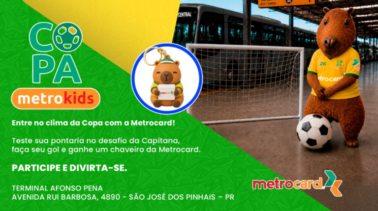 Clima de Copa chega ao Terminal Afonso Pena: Metrocard promove desafio com brindes no dia 20 de junho, em São José dos Pinhais.